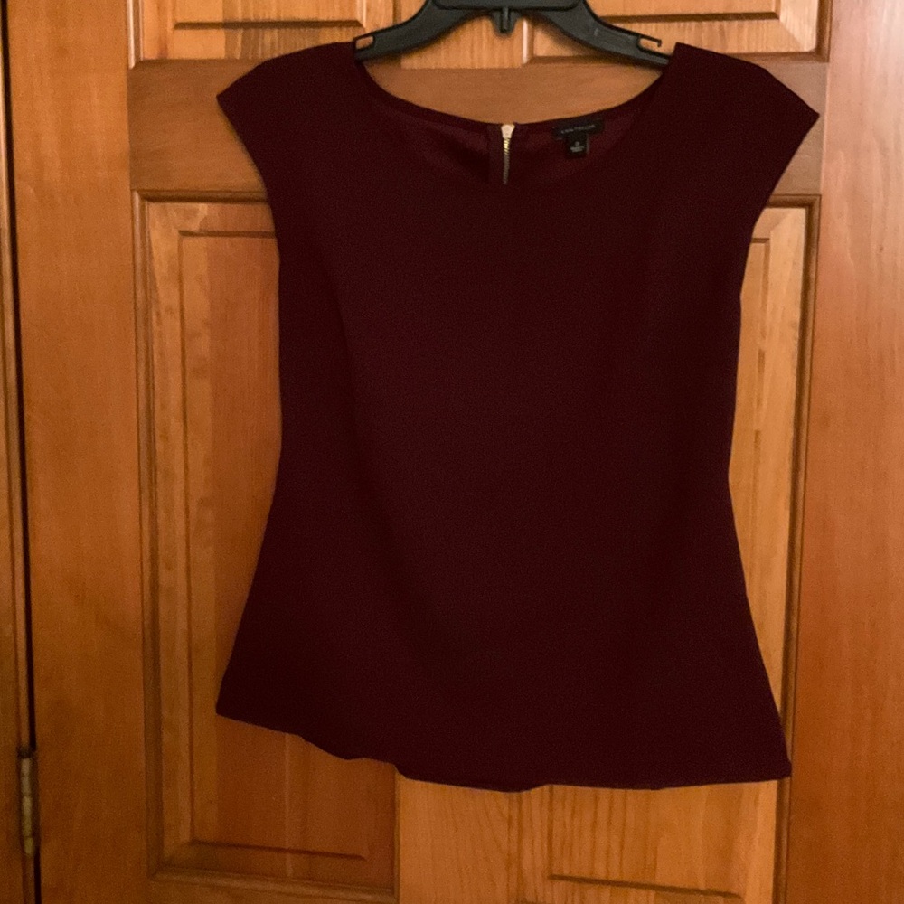 Ann Taylor Burgundy Cap-Sleeve Peplum Top